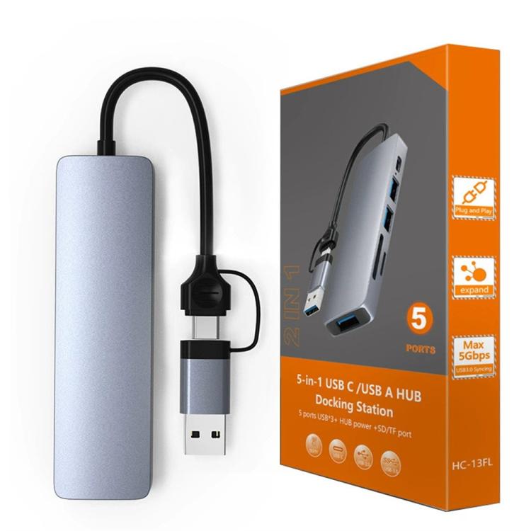 Estación de acoplamiento multipuerto HC-13FL Tipo-C / USB-A a USB 3.0 / 2.0, lector de tarjetas SD/TF, HC-13FL