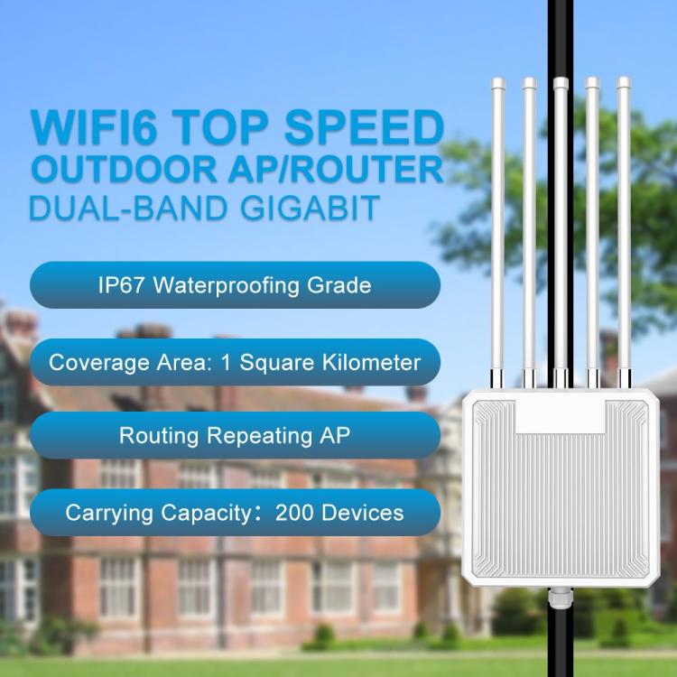 Router HW3000L resistente al agua IP67, 3000 Mbps, WiFi 6 2.4 / 5G de doble banda con antena de alta ganancia y PoE., US Plug, EU Plug, UK Plug, AU Plug