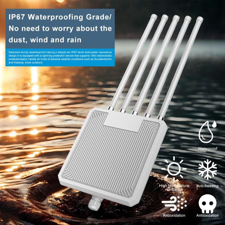 Router HW3000L resistente al agua IP67, 3000 Mbps, WiFi 6 2.4 / 5G de doble banda con antena de alta ganancia y PoE., US Plug, EU Plug, UK Plug, AU Plug