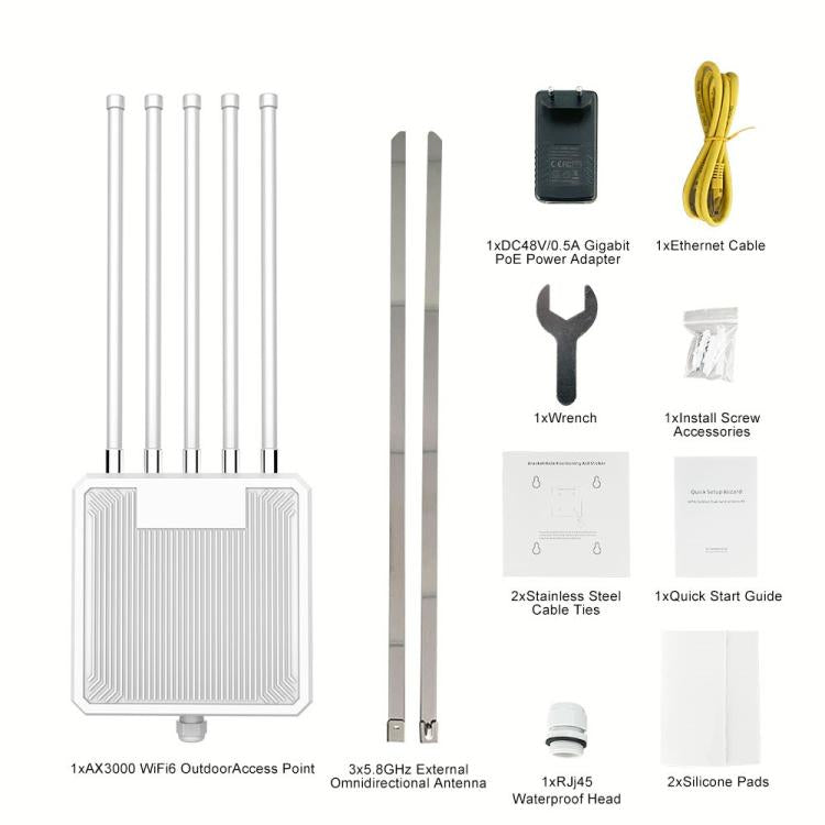 Router HW3000L resistente al agua IP67, 3000 Mbps, WiFi 6 2.4 / 5G de doble banda con antena de alta ganancia y PoE., US Plug, EU Plug, UK Plug, AU Plug