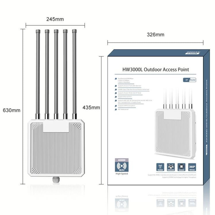 Router HW3000L resistente al agua IP67, 3000 Mbps, WiFi 6 2.4 / 5G de doble banda con antena de alta ganancia y PoE., US Plug, EU Plug, UK Plug, AU Plug