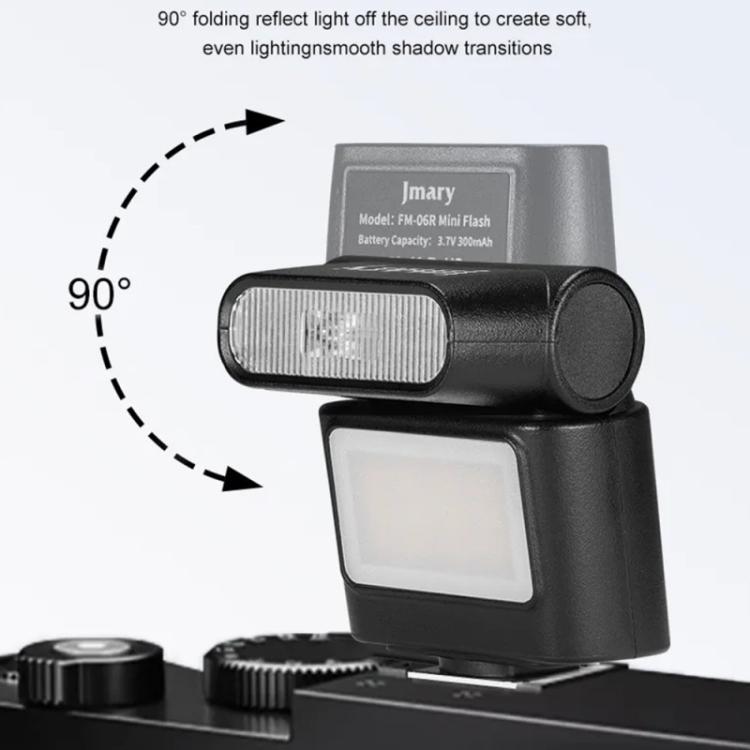 JMARY FM-06R Mini flash de relleno para cámara, montaje en zapata, luz LED recargable de 300 mAh