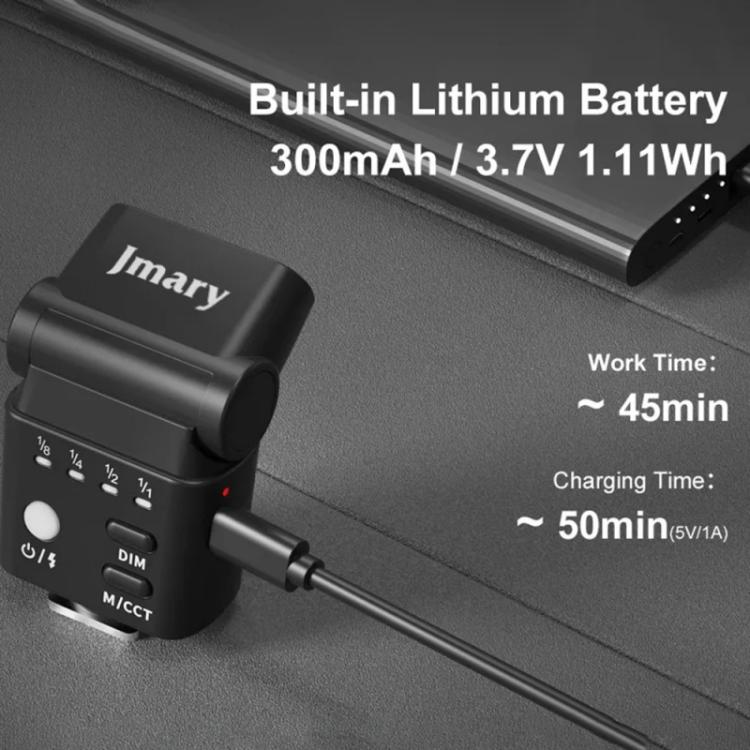 JMARY FM-06R Mini flash de relleno para cámara, montaje en zapata, luz LED recargable de 300 mAh