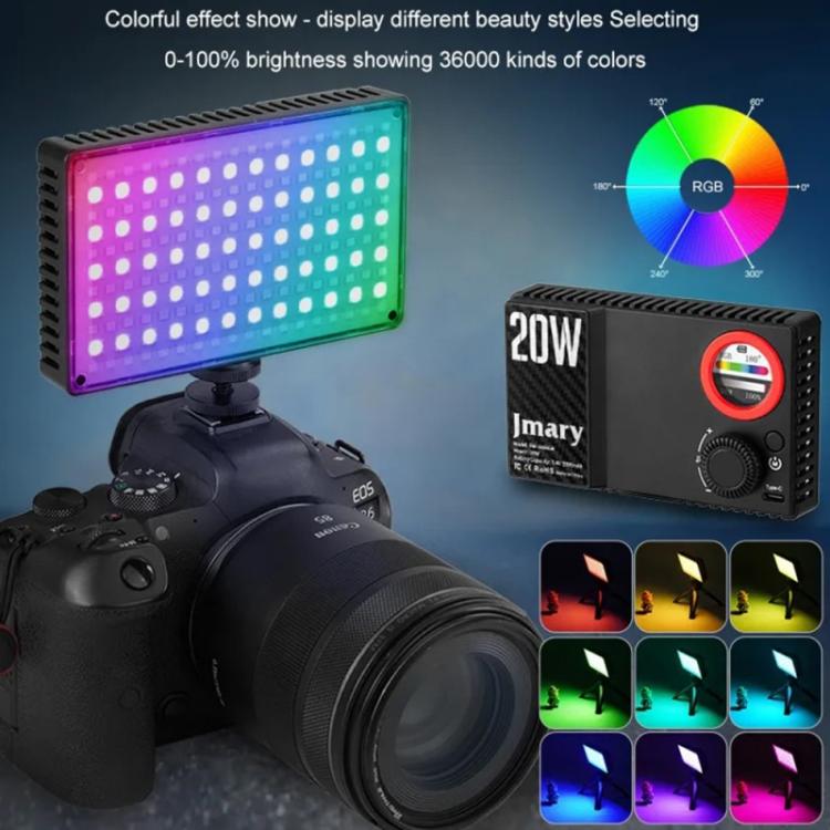 Luz de relleno LED RGB de 20 W para cámaras DSLR y cámaras fotográficas JMARY FM-180RGB