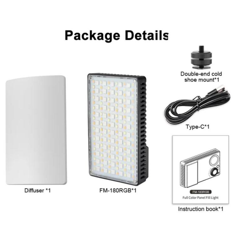 Luz de relleno LED RGB de 20 W para cámaras DSLR y cámaras fotográficas JMARY FM-180RGB