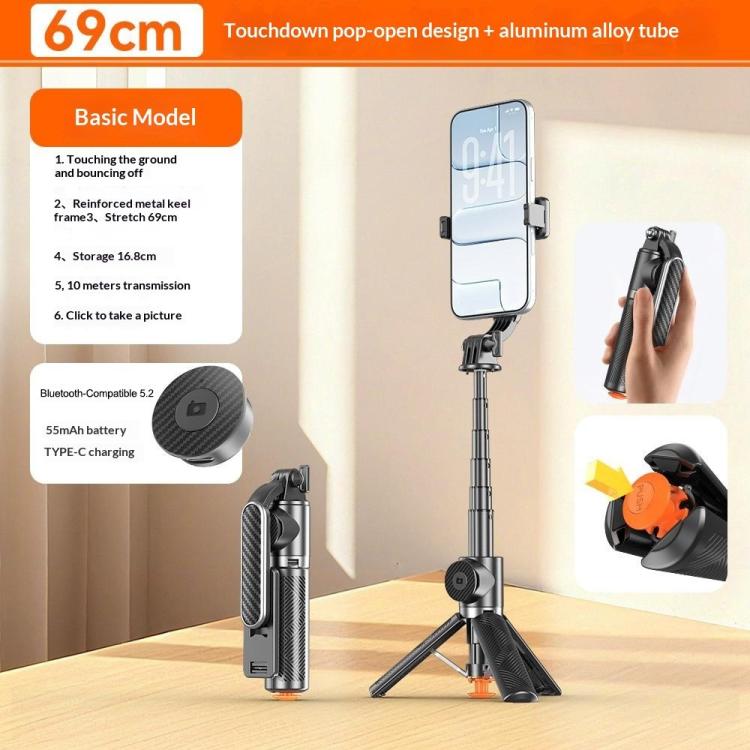 T01 Mini palo selfie para fotografía, trípode extensible de 69 cm, soporte para teléfono con control remoto Bluetooth
