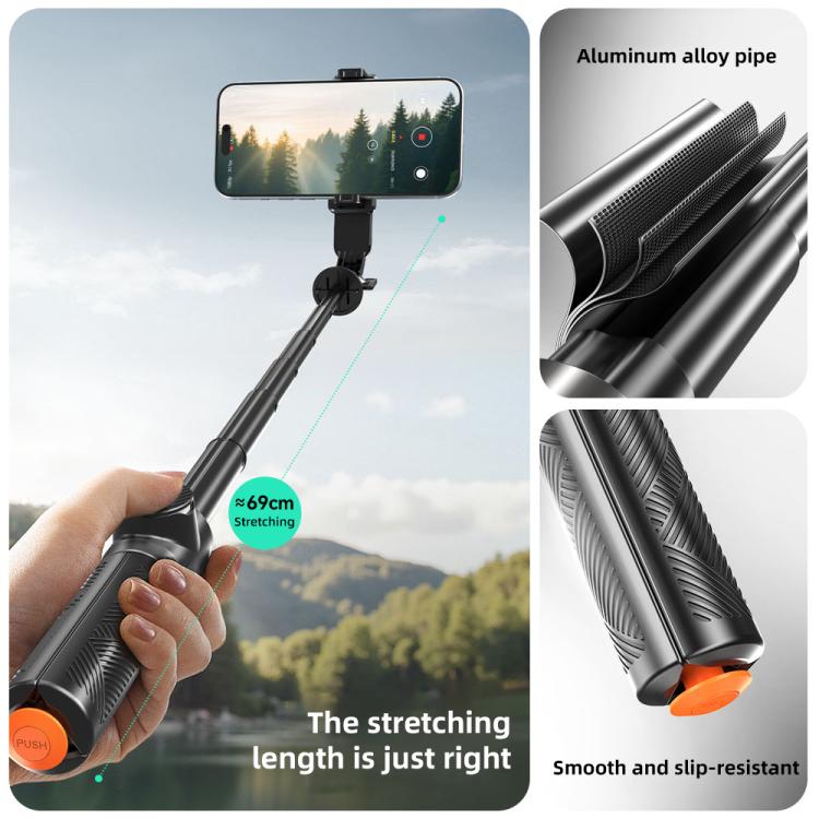 T01 Mini palo selfie para fotografía, trípode extensible de 69 cm, soporte para teléfono con control remoto Bluetooth