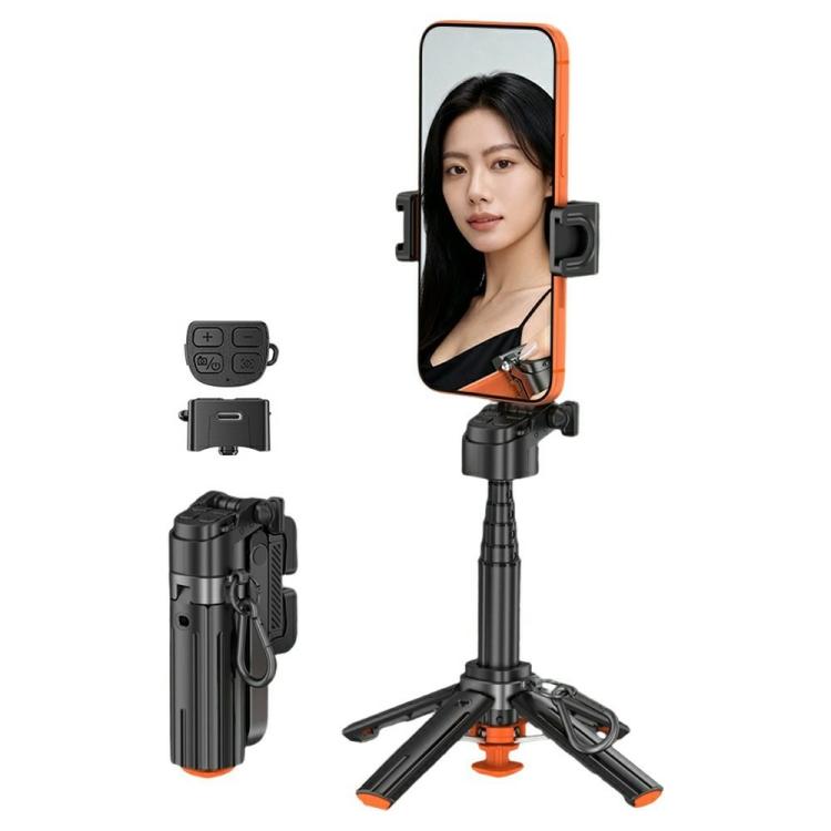 T13Y Soporte para teléfono con mango de aleación de zinc de apertura automática, palo selfie Bluetooth, trípode extensible