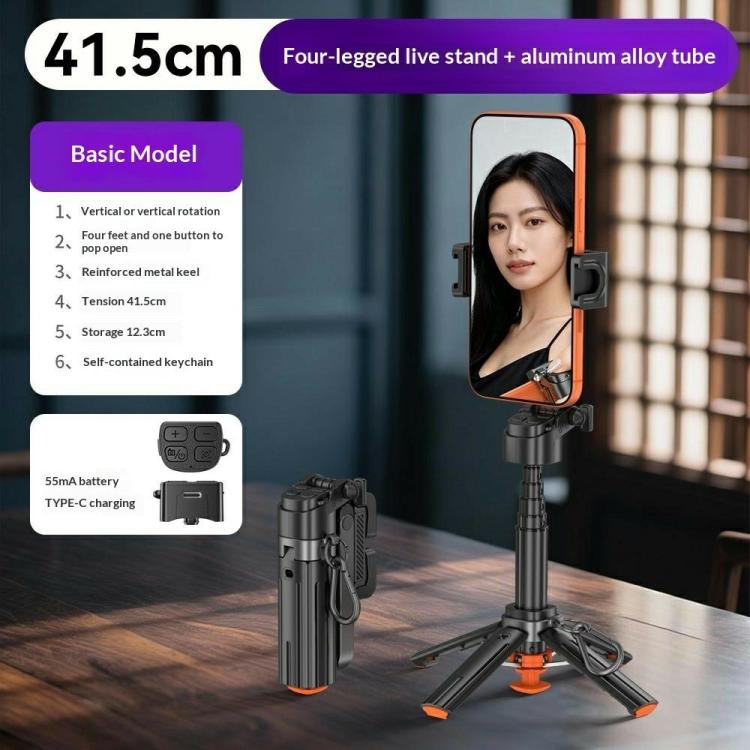 T13Y Soporte para teléfono con mango de aleación de zinc de apertura automática, palo selfie Bluetooth, trípode extensible