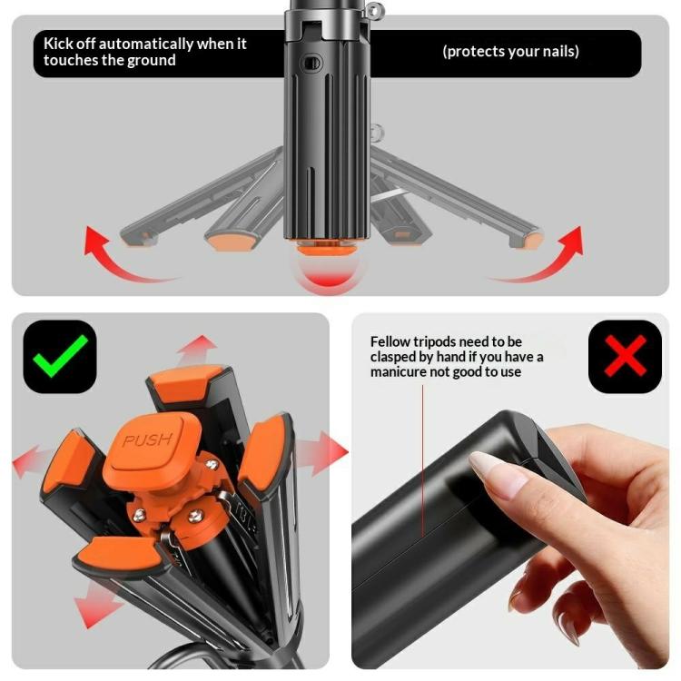 T13Y Soporte para teléfono con mango de aleación de zinc de apertura automática, palo selfie Bluetooth, trípode extensible