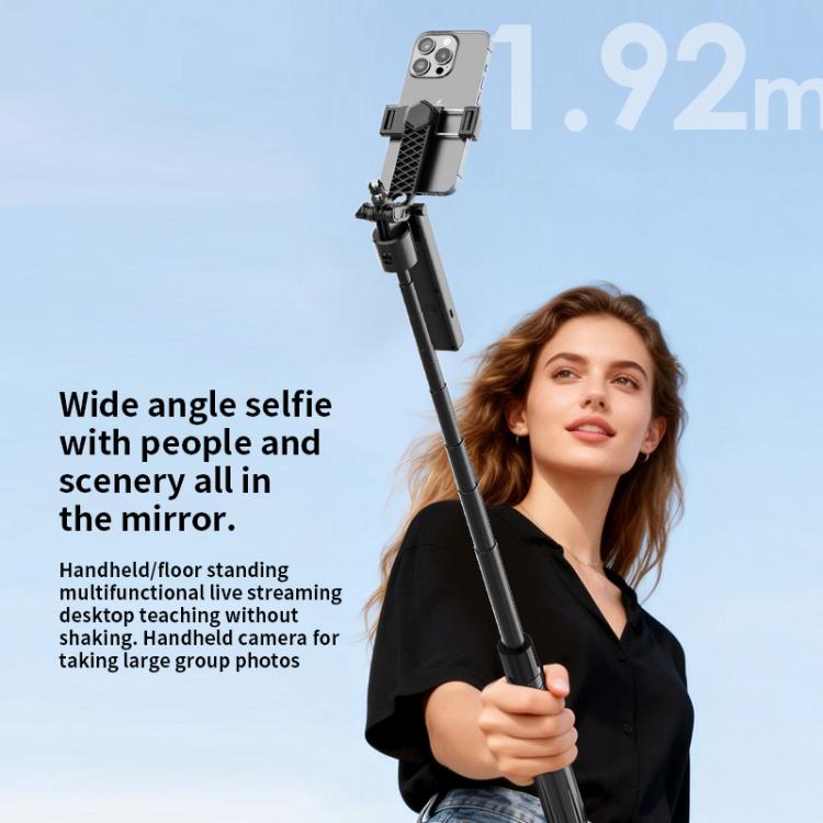 F01 Para transmisión en vivo, soporte telescópico con trípode y seguimiento facial inteligente mediante IA, palo selfie con estabilizador de 192 cm.