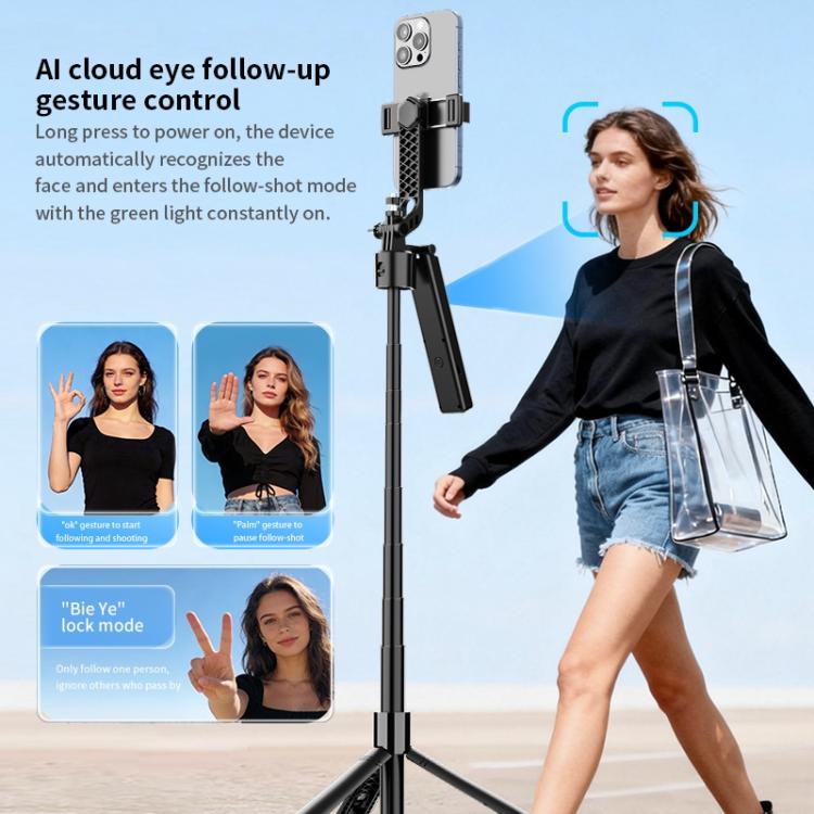 F01 Para transmisión en vivo, soporte telescópico con trípode y seguimiento facial inteligente mediante IA, palo selfie con estabilizador de 192 cm.