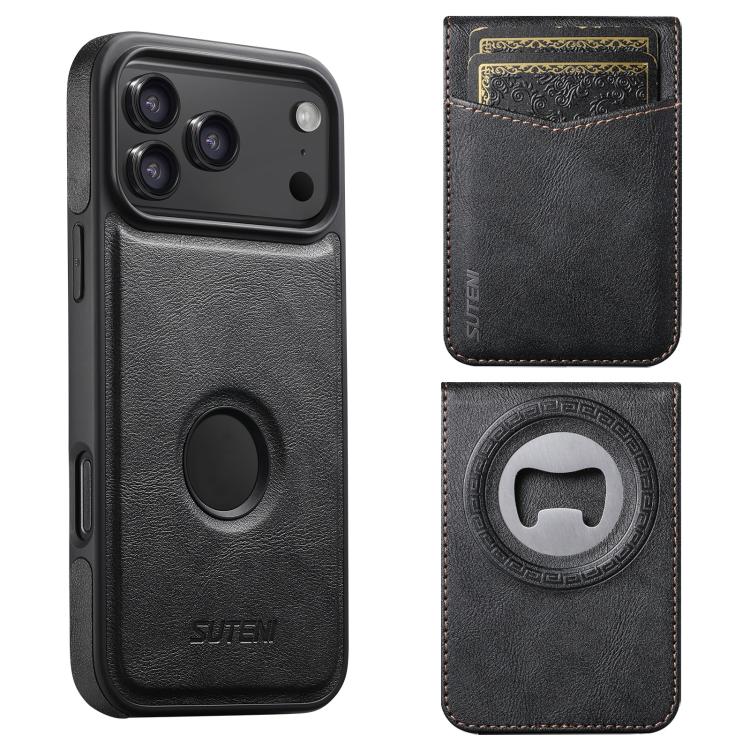Funda para teléfono Suteni G1S5 2 en 1 con abrebotellas magnético desmontable, tarjetero y parte trasera de piel de vaca., For iPhone 17 Pro Max, For iPhone 17 Pro, For iPhone 17, For iPhone Air, For iPhone 16 Pro Max, For iPhone 16 Pro                ...