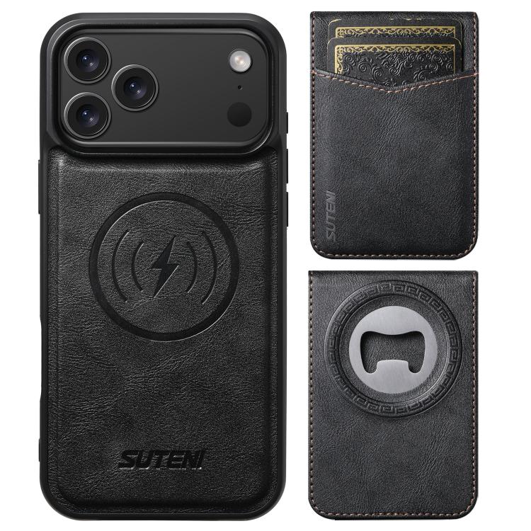 Funda para teléfono Suteni G5S5 2 en 1 con abrebotellas magnético desmontable, tarjetero y parte trasera de piel de vaca., For iPhone 13 Pro Max, For iPhone 13 Pro, For iPhone 13, For iPhone 12 Pro Max, For iPhone 12 / 12 Pro