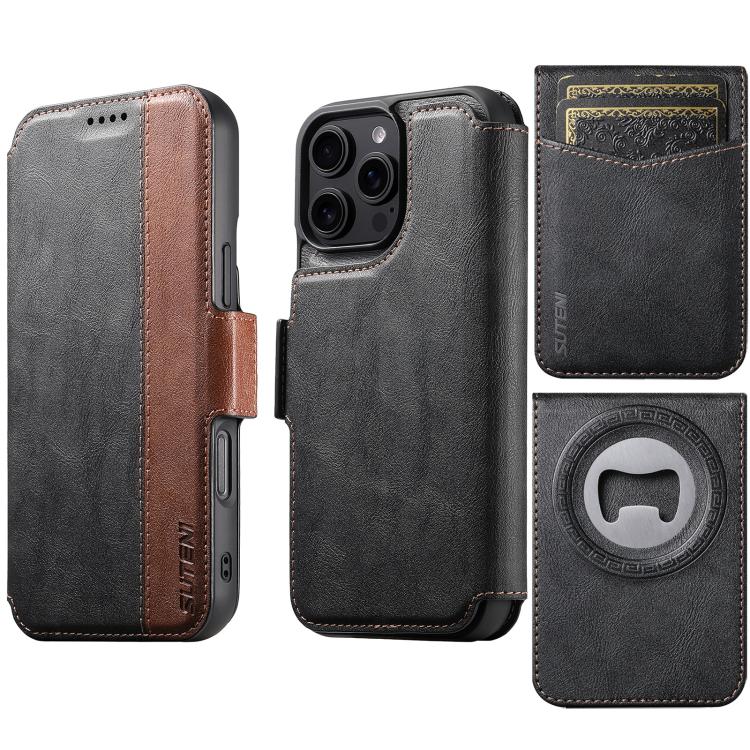 Funda para teléfono Suteni Q07S5 3 en 1 desmontable con abridor de botellas, tarjetero y cierre magnético, fabricada en piel vegana con empalme izquierdo y derecho., For iPhone 13 Pro Max, For iPhone 13 Pro, For iPhone 13, For iPhone 12                ...
