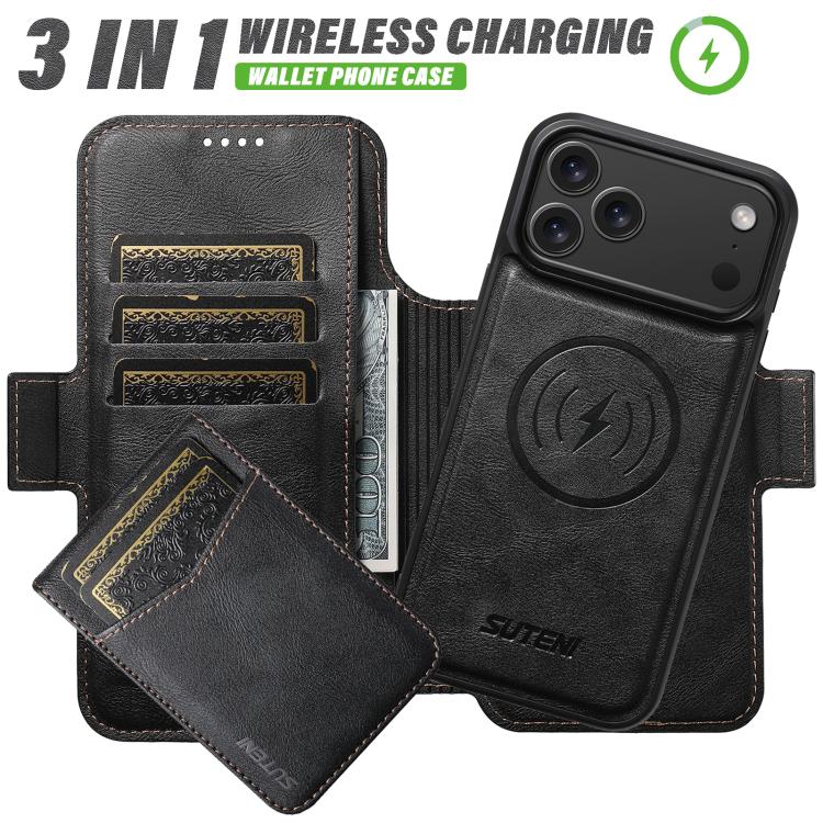 Funda para teléfono Suteni Q07S5 3 en 1 desmontable con abridor de botellas, tarjetero y cierre magnético, fabricada en piel vegana con empalme izquierdo y derecho., For iPhone 13 Pro Max, For iPhone 13 Pro, For iPhone 13, For iPhone 12                ...