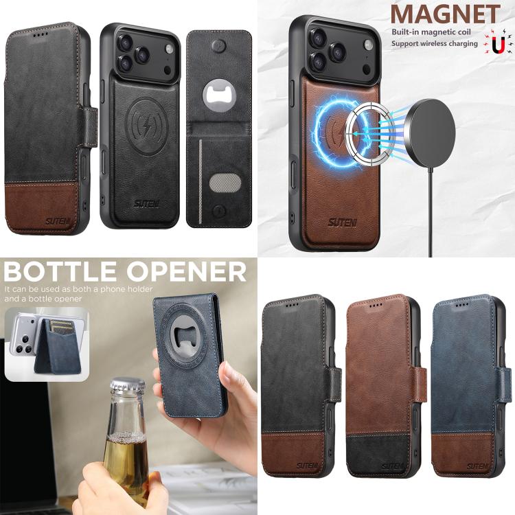 Funda para teléfono Suteni Q06S5 3 en 1 con abrebotellas desmontable, tarjetero, cierre magnético superior e inferior, fabricada en piel vegana., For iPhone 13 Pro Max, For iPhone 13 Pro, For iPhone 13, For iPhone 12, For iPhone 12 Pro Max             ...