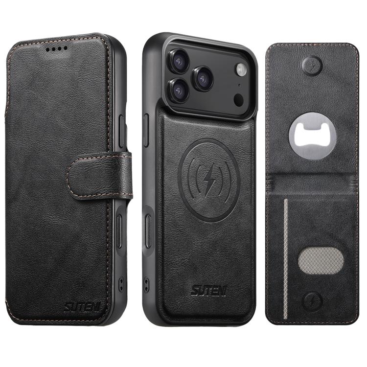 Funda para teléfono Suteni Q05S5 3 en 1 con abridor de botellas desmontable, tarjetero magnético, piel de vacuno y piel vegana., For iPhone 17 Pro Max, For iPhone 17 Pro, For iPhone 17, For iPhone Air, For iPhone 16 Pro Max, For iPhone 16 Pro          ...