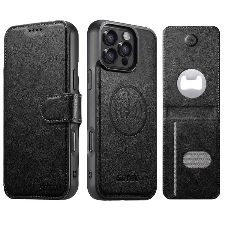 Funda para teléfono Suteni Q05S5 3 en 1 con abridor de botellas desmontable, tarjetero magnético, piel de vacuno y piel vegana., For iPhone 13 Pro Max, For iPhone 13 Pro, For iPhone 13, For iPhone 12, For iPhone 12 Pro Max, For iPhone 12 Pro