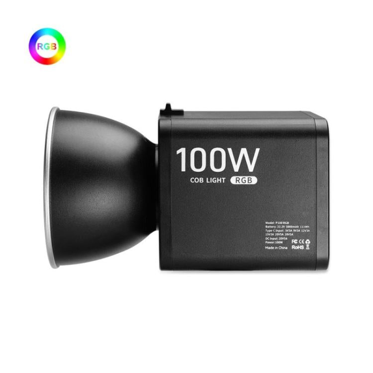 Lámpara COB recargable VLOGLITE P100RGB de 2700K-6500K para estudio fotográfico, inalámbrica y recargable, 100W., P100RGB