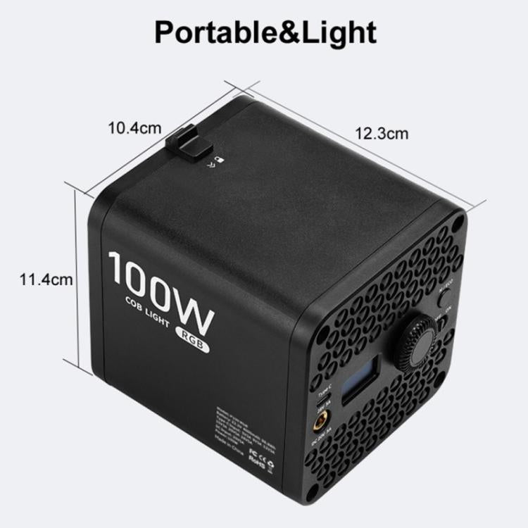 Lámpara COB recargable VLOGLITE P100RGB de 2700K-6500K para estudio fotográfico, inalámbrica y recargable, 100W., P100RGB