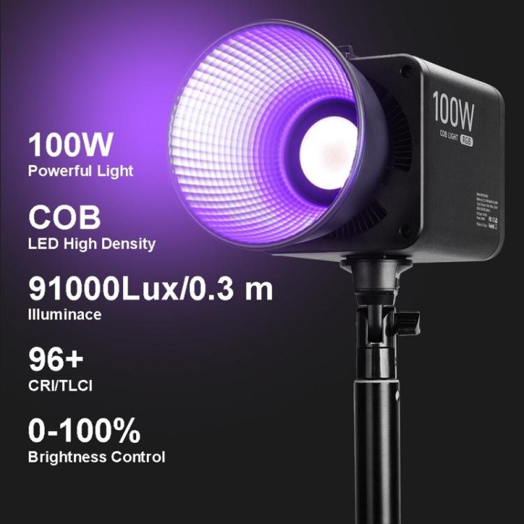 Lámpara COB recargable VLOGLITE P100RGB de 2700K-6500K para estudio fotográfico, inalámbrica y recargable, 100W., P100RGB