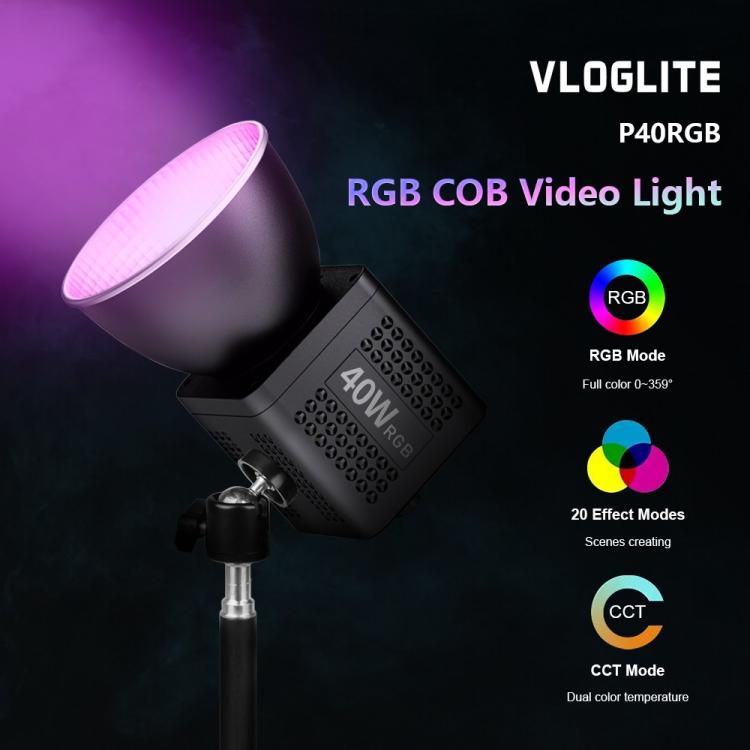 Lámpara de vídeo VLOGLITE P40RGB para fotografía, 40 W, LED COB RGB, 20 modos de efectos, para estudio., P40RGB