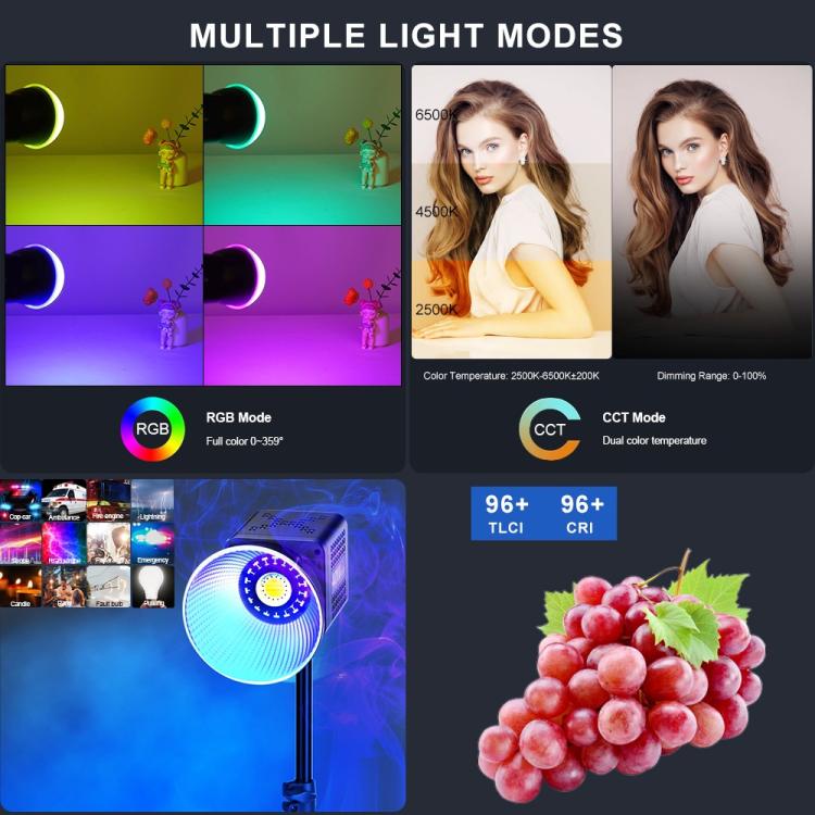 Lámpara de vídeo VLOGLITE P40RGB para fotografía, 40 W, LED COB RGB, 20 modos de efectos, para estudio., P40RGB