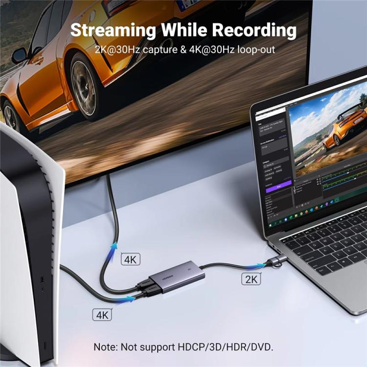 Tarjeta de captura de vídeo UGREEN CM726-25773 con salida de bucle 4K HD USB A / USB C 2 en 1 2K / 30Hz