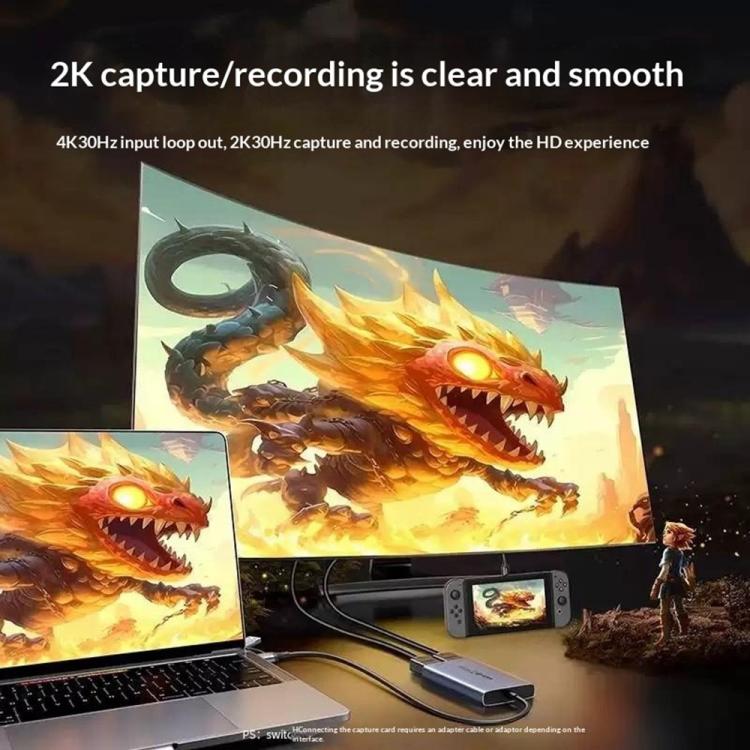 Tarjeta de captura de vídeo UGREEN CM726-25773 con salida de bucle 4K HD USB A / USB C 2 en 1 2K / 30Hz