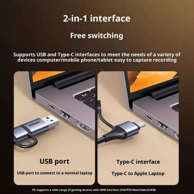 Tarjeta de captura de vídeo UGREEN CM726-25773 con salida de bucle 4K HD USB A / USB C 2 en 1 2K / 30Hz
