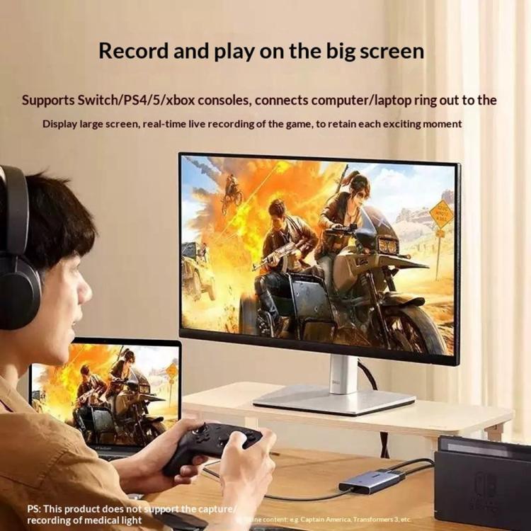 Tarjeta de captura de vídeo UGREEN CM726-25773 con salida de bucle 4K HD USB A / USB C 2 en 1 2K / 30Hz