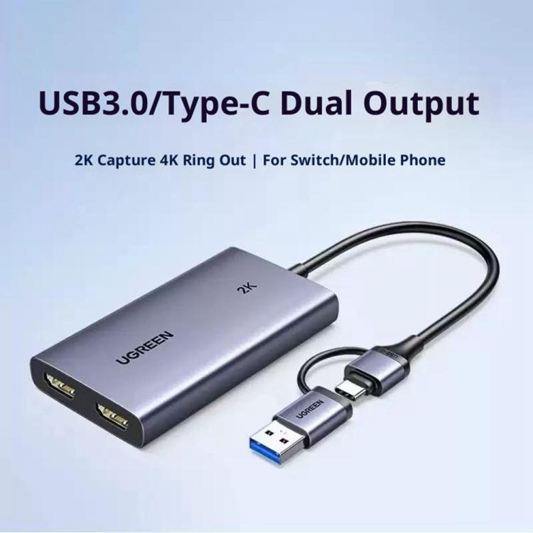 Tarjeta de captura de vídeo UGREEN CM726-25773 con salida de bucle 4K HD USB A / USB C 2 en 1 2K / 30Hz