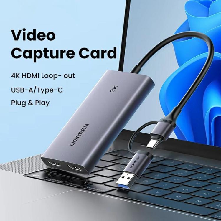 Tarjeta de captura de vídeo UGREEN CM726-25773 con salida de bucle 4K HD USB A / USB C 2 en 1 2K / 30Hz