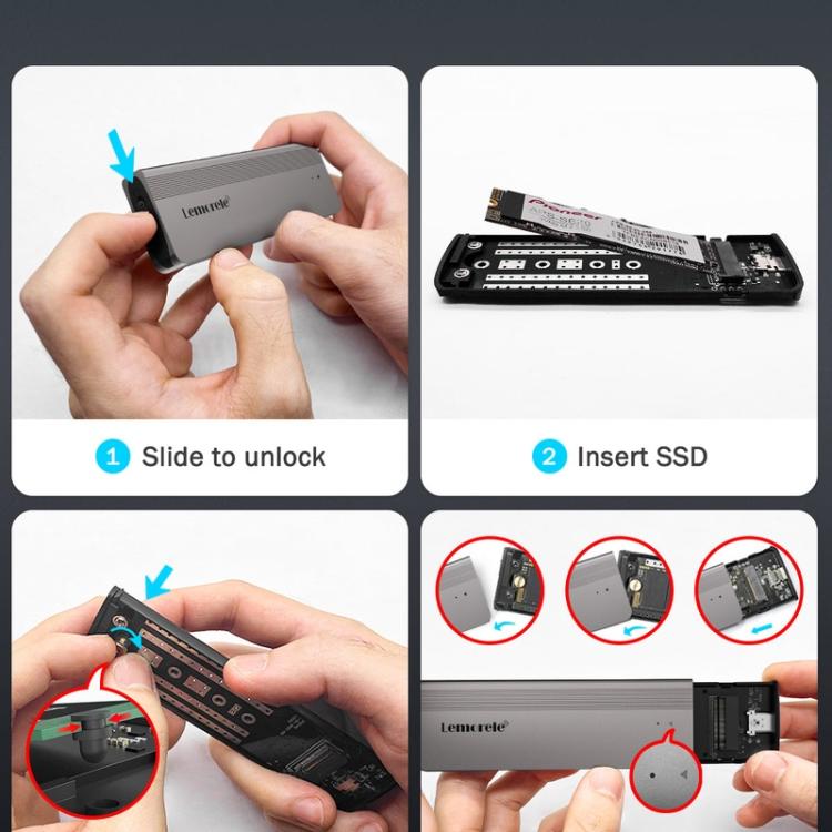 Adaptador de alta velocidad NVMe SATA de 10 Gbps para carcasa M.2 de doble bahía Lemorele SD2L