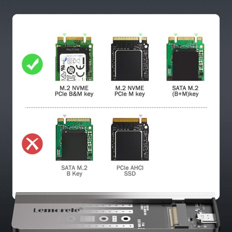 Adaptador de alta velocidad NVMe SATA de 10 Gbps para carcasa M.2 de doble bahía Lemorele SD2L