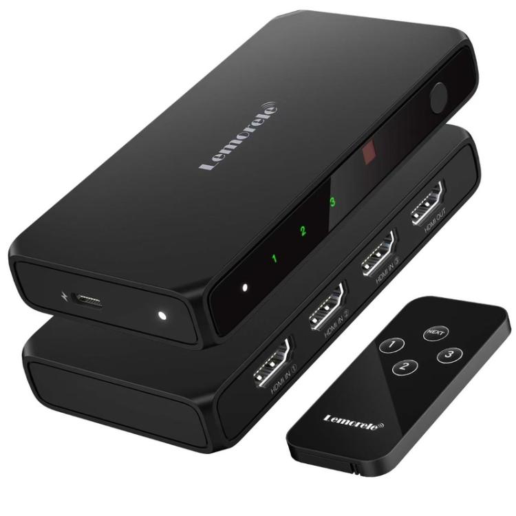 Conmutador HDMI Lemorele G99 3 entradas 1 salida 4K 60Hz HDR HDCP2.2 con control remoto IR