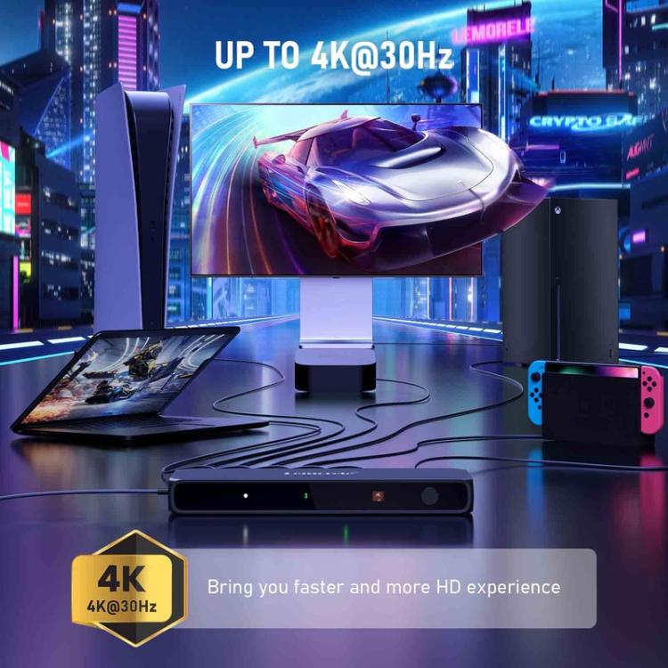 Conmutador HDMI Lemorele G96 de 5 entradas y 1 salida, conmutador de vídeo HD 4K con mando a distancia IR para consolas de videojuegos y cine en casa.
