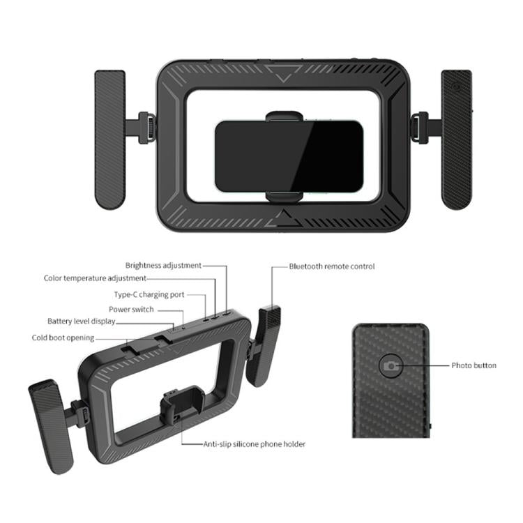 K03 Soporte para control remoto de teléfono Bluetooth, luz anular portátil con 3 temperaturas de color LED de relleno