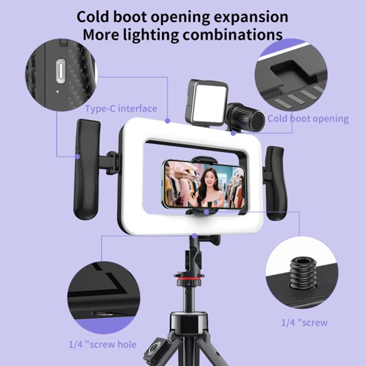 K03 Soporte para control remoto de teléfono Bluetooth, luz anular portátil con 3 temperaturas de color LED de relleno
