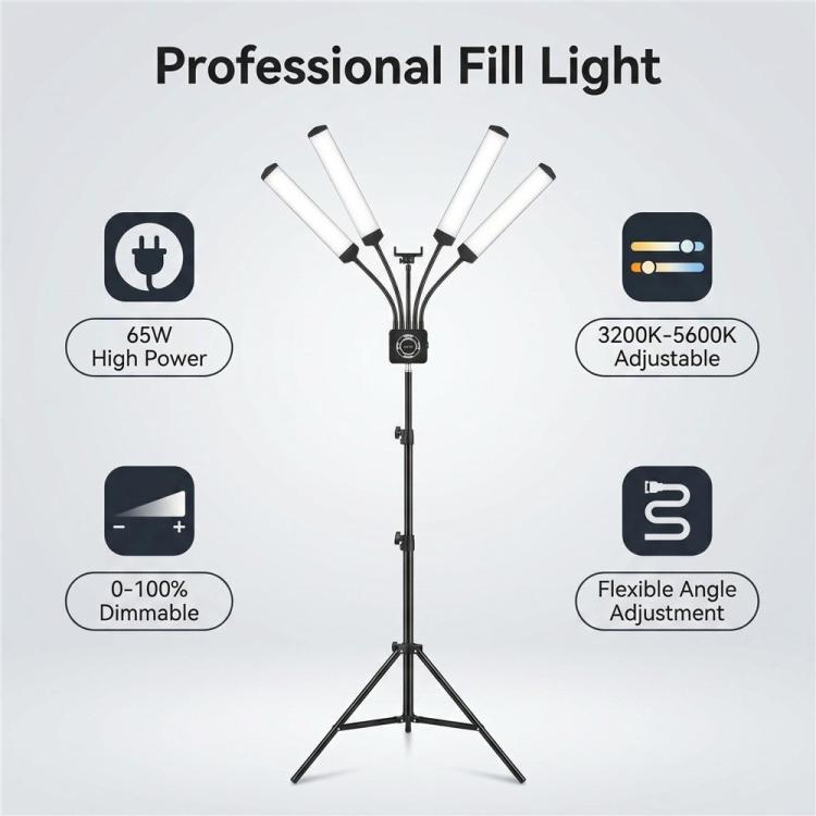 HD-150XJ 3200K-5600K Adjustable Remote Control 65W LED Photography Light 4-Arm Fill Light, US Plug, EU Plug, UK Plug, AU Plug