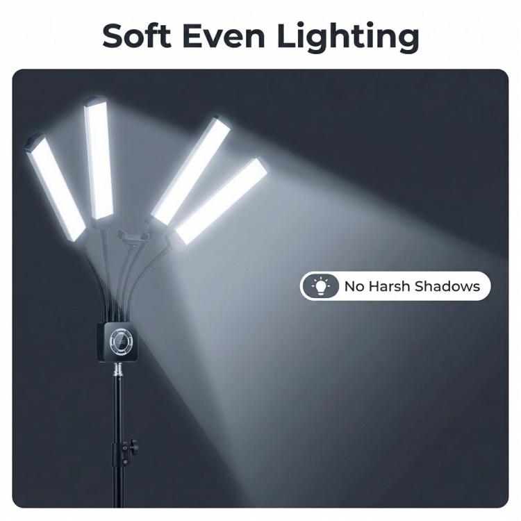HD-150XJ 3200K-5600K Adjustable Remote Control 65W LED Photography Light 4-Arm Fill Light, US Plug, EU Plug, UK Plug, AU Plug