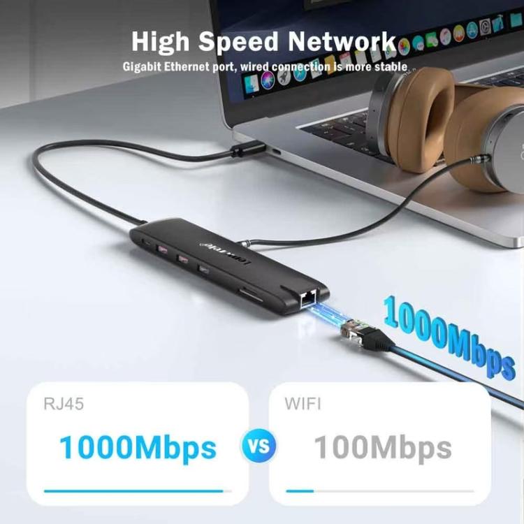 Estación de acoplamiento Lemorele TC96 Tipo-C con puerto Ethernet, HDMI 4K y concentrador de carga PD