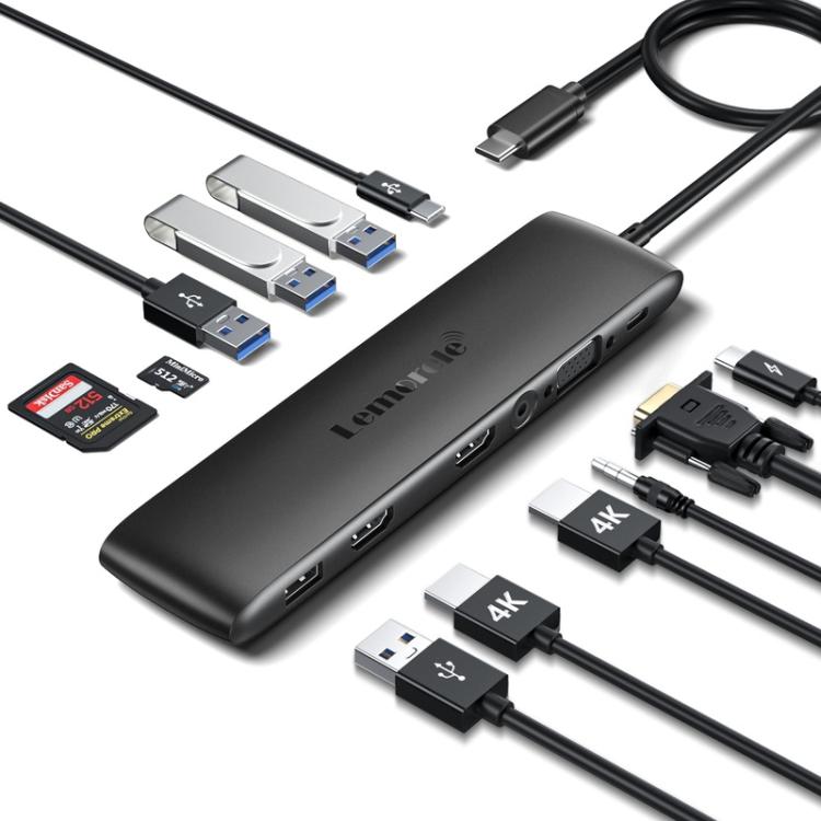 Estación de acoplamiento Lemorele TC97 Tipo-C Gigabit Ethernet 4K HDMI PD con concentrador de carga