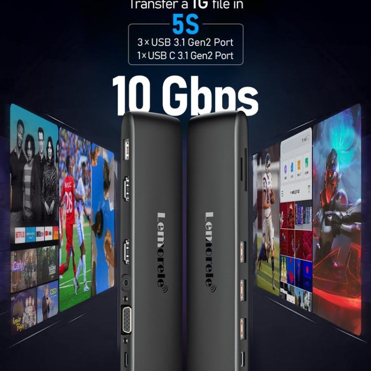 Estación de acoplamiento Lemorele TC97 Tipo-C Gigabit Ethernet 4K HDMI PD con concentrador de carga
