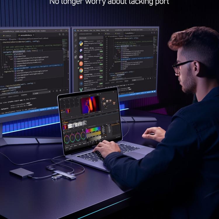 Estación de acoplamiento Lemorele TC97 Tipo-C Gigabit Ethernet 4K HDMI PD con concentrador de carga