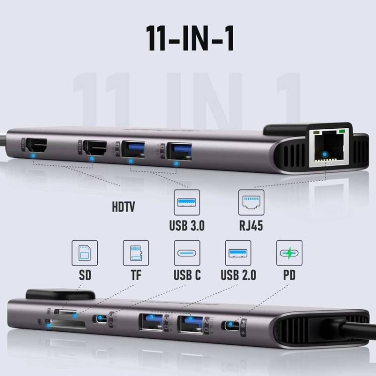 Hub multipuerto Lemorele TC65L Tipo-C Gigabit Ethernet 4K HDMI PD Base de carga