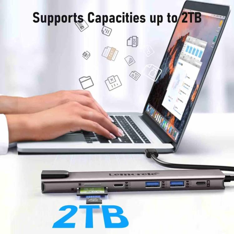 Hub multipuerto Lemorele TC65L Tipo-C Gigabit Ethernet 4K HDMI PD Base de carga