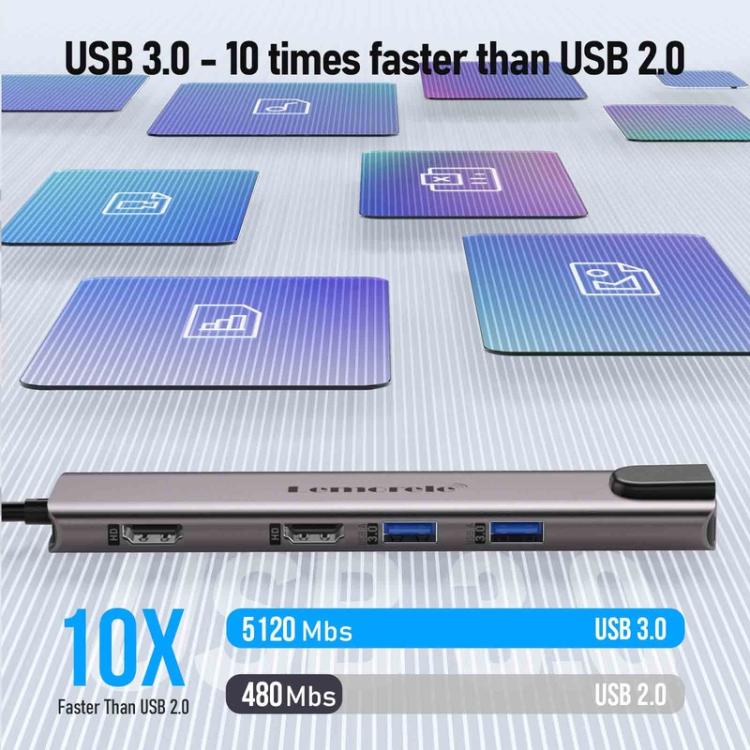 Hub multipuerto Lemorele TC65L Tipo-C Gigabit Ethernet 4K HDMI PD Base de carga