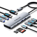 Adaptador para portátil Lemorele TC91 con conexión USB-C, triple pantalla, Ethernet y Power Delivery de 100 W.
